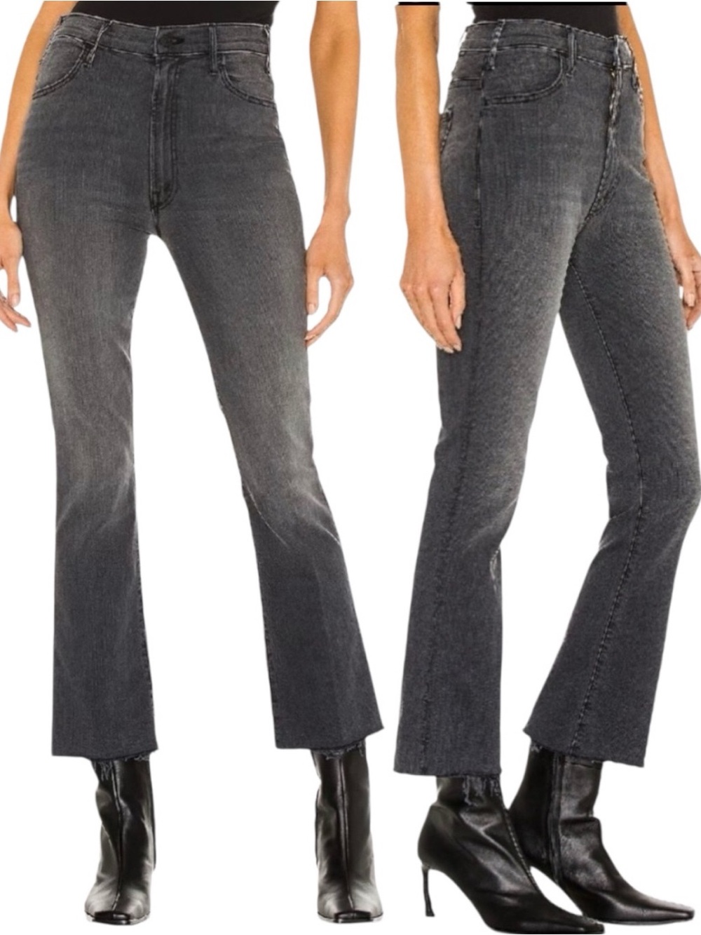 MOTHER Jeans The Hustler Ankle Fray Gray Faded Black Size 25